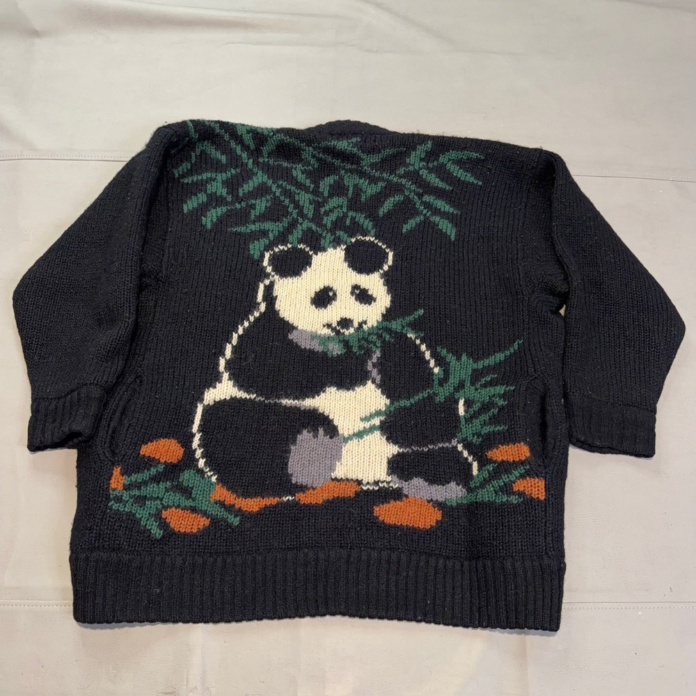 VTG Chinese Asian New Year Pocket Panda Koala Knit Cardigan Sweater Women M-XXXX